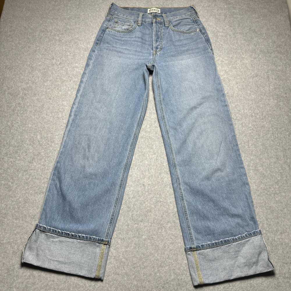 Etica Womens Stressed Stanton Wideleg w/ cuff Jeans Light blue Size‎ 26